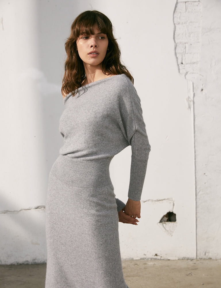 Off-Shoulder Knit Grey Dress