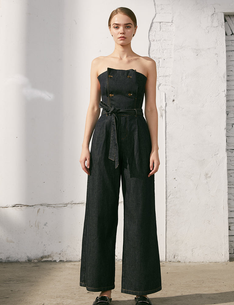 Denim Tube Top Jumpsuit