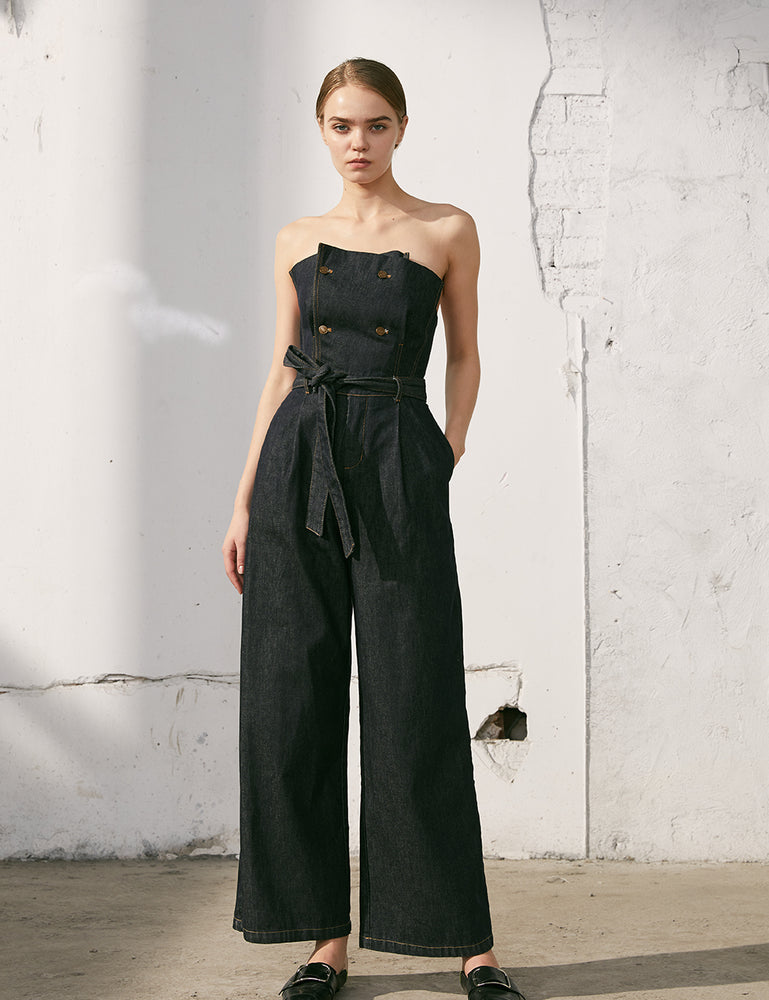 Denim Tube Top Jumpsuit