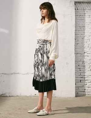 Printed Panel Pleated Skirt