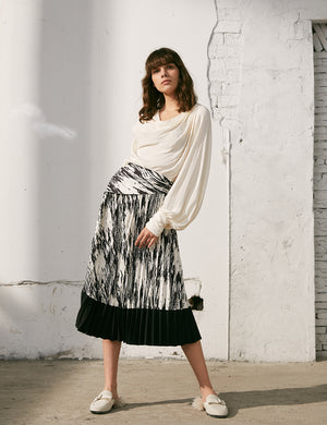 Printed Panel Pleated Skirt