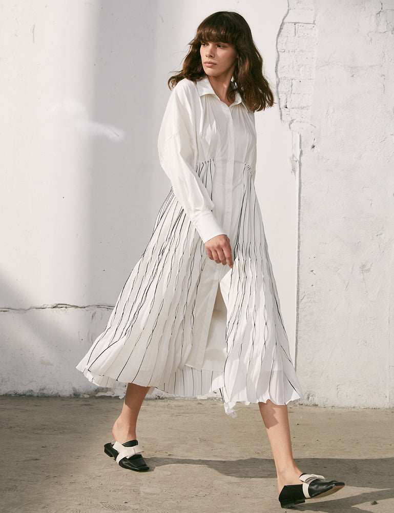 Splicing Special Print Pleated Shirt Dress