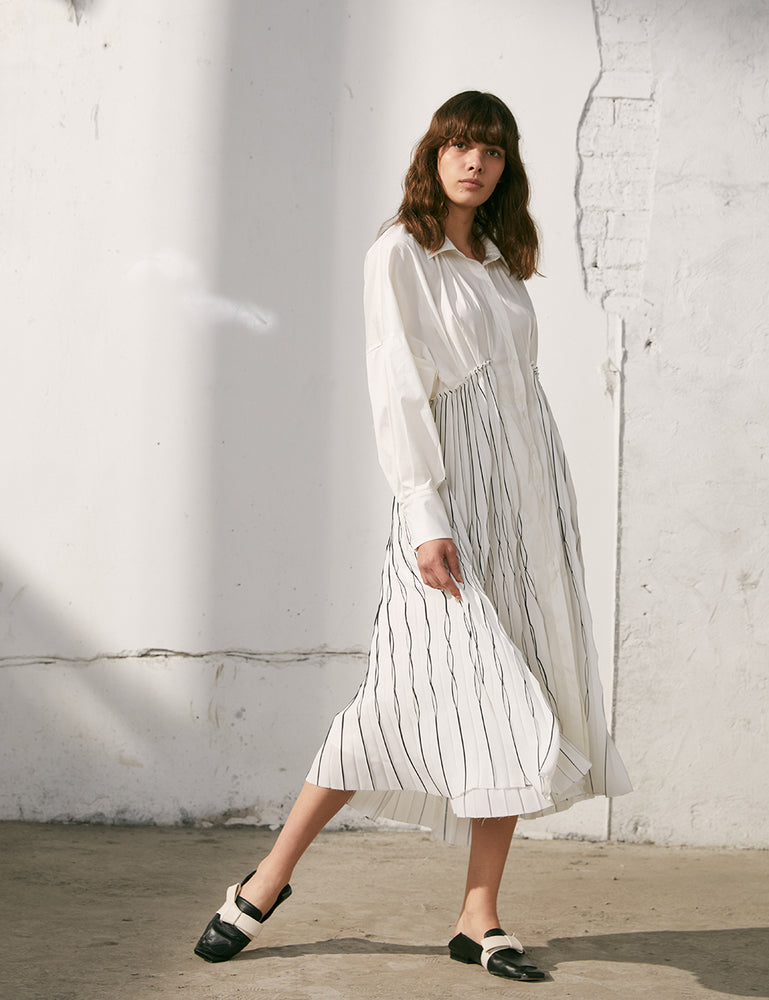 Splicing Special Print Pleated Shirt Dress