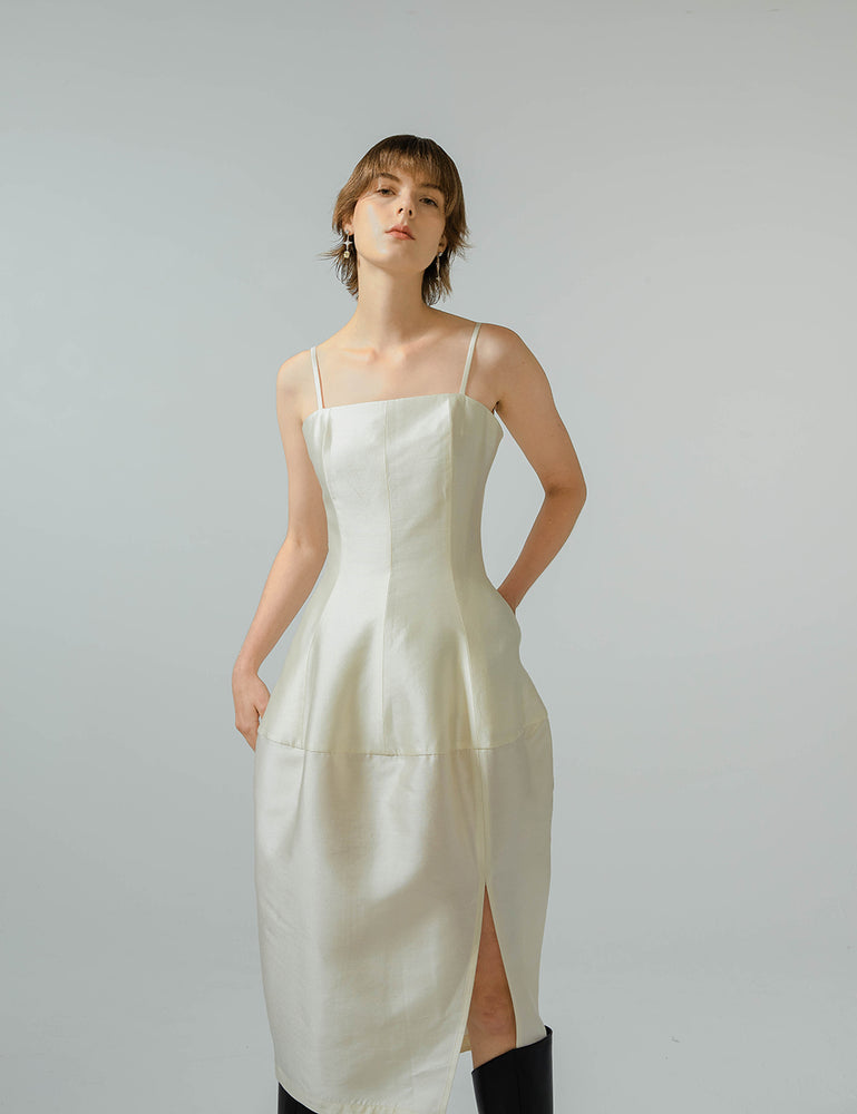 Pure White Cocoon Shape Strap Dress