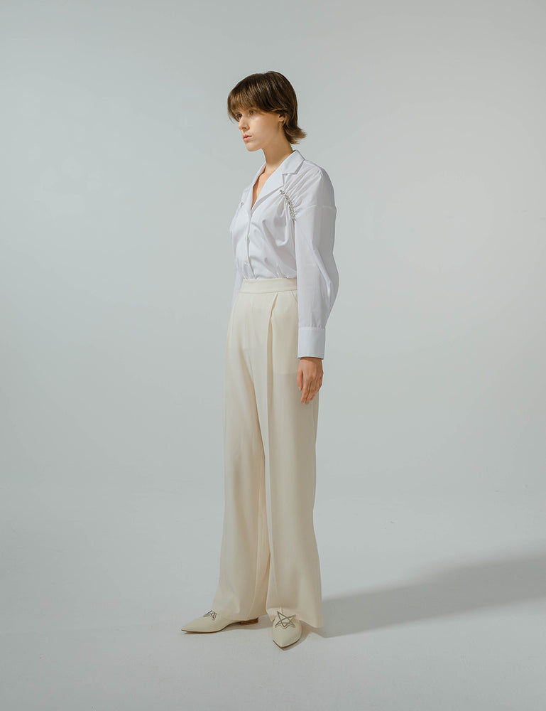 Cream White Wide Leg Pants