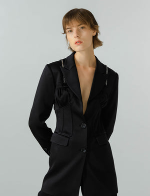 Medium-Long Jacket With metal chain