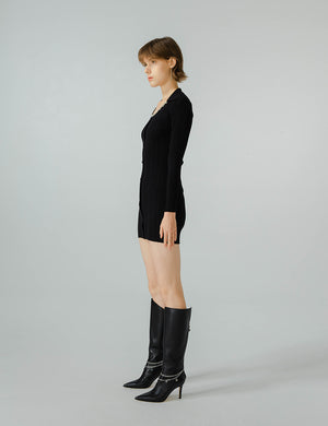 Polo Collar Long Sleeve Knit Dress