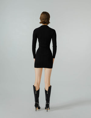 Polo Collar Long Sleeve Knit Dress