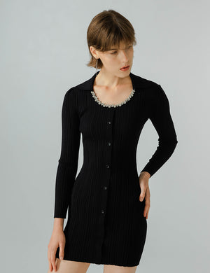 Polo Collar Long Sleeve Knit Dress